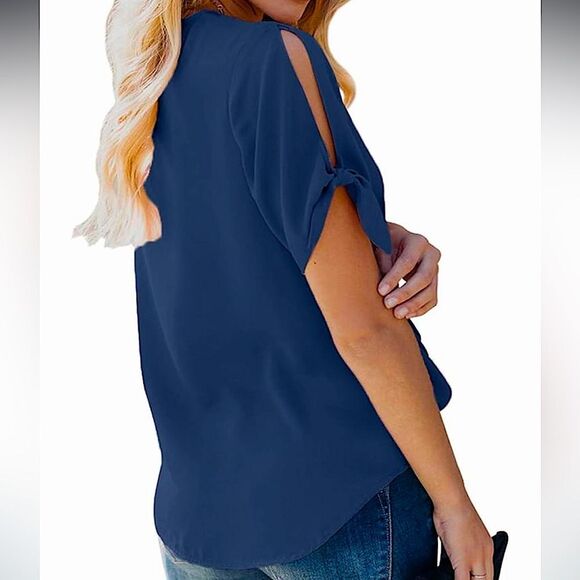 Navy blue chiffon-style blouse by Hotapei XL - Picture 3 of 8